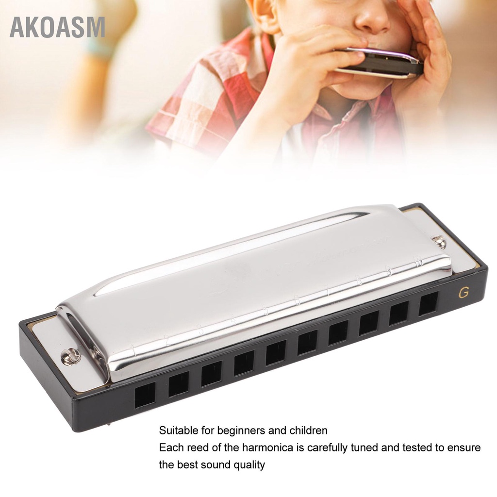 AKOASM G Key Harmonica 10 Lỗ 20 Giai Điệu Miệng Đàn Organ Chống Rỉ Sét Ăn Mòn Di Động Dành Cho Trẻ Em Mới Bắt Đầu