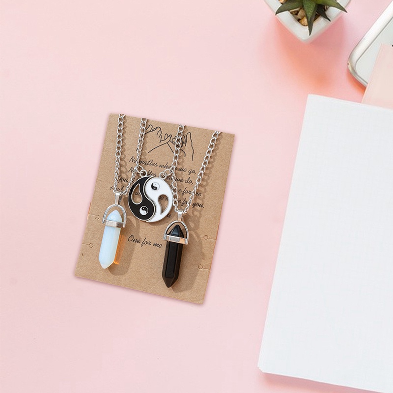 1 Cặp Vòng cổ Mặt Đá Thạch Anh Hình Lục Giác Từ Tính Dành Cho Cặp Đôi