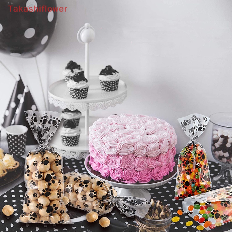 Set 100 Túi Nhựa Bóng Kính In Họa Tiết Chân Thú Cưng Giữ Nhiệt Đựng Bánh Kẹo Tiện Dụng