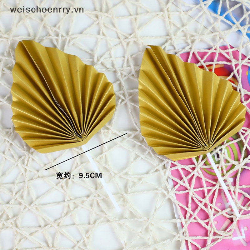 Set 2 Que Cắm Trang Trí Bánh Kem Hình Lá Cọ Bằng Giấy Tiện Dụng