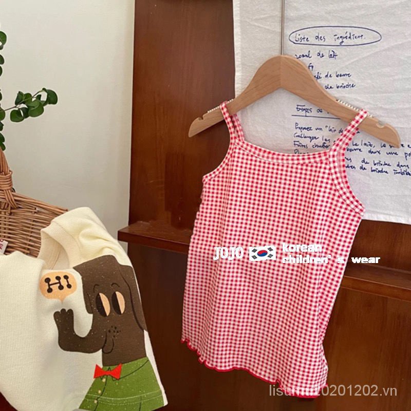 Set Áo Sát Nách + Chân Váy Sọc Caro Xinh Xắn Cho Bé Gái