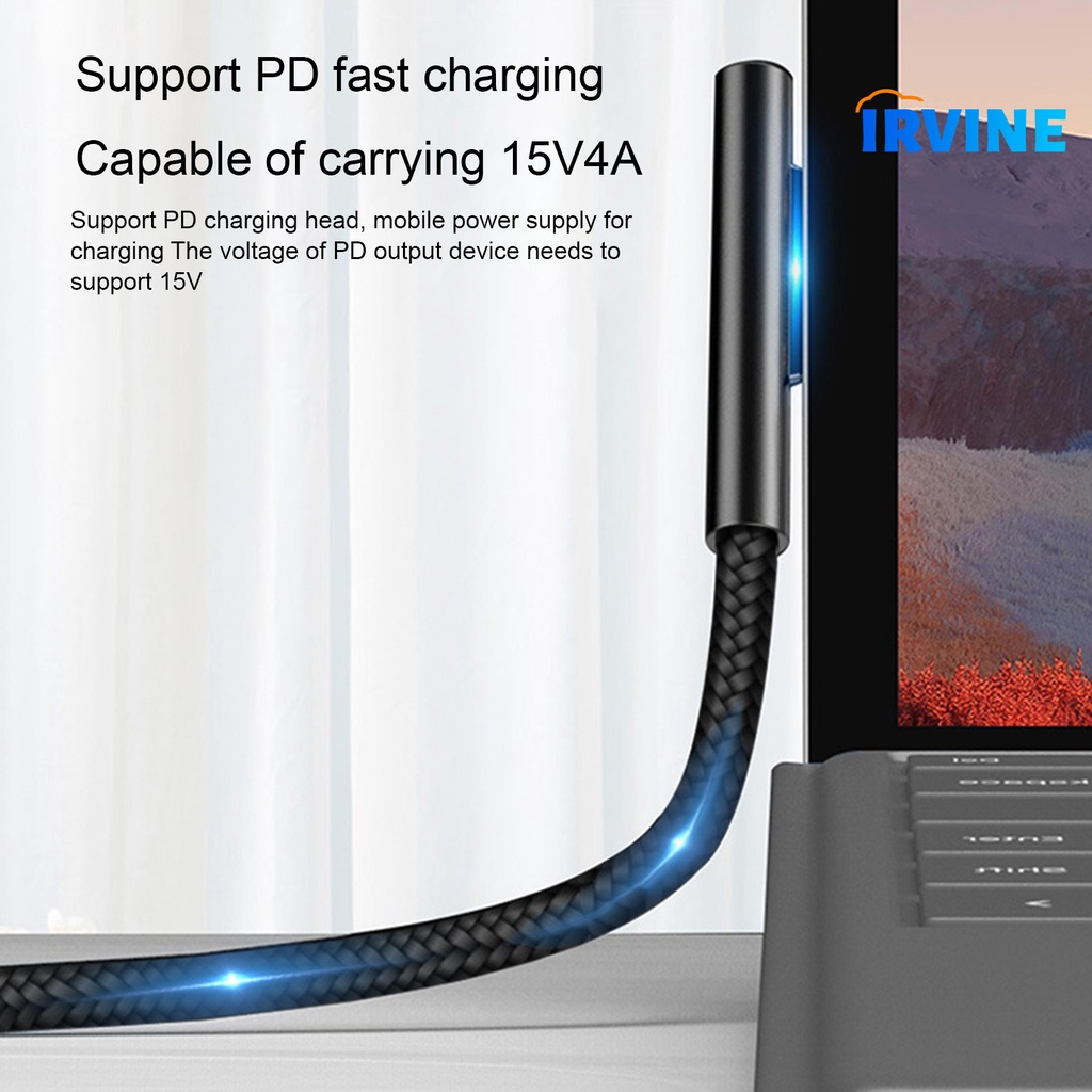 Dây Cáp Sạc Nhanh Loại C 65W 15V 4A Cho Laptop Microsoft Surface Pro 3 / 4 / 5 / 6 / Go / Book 1 / Book 2