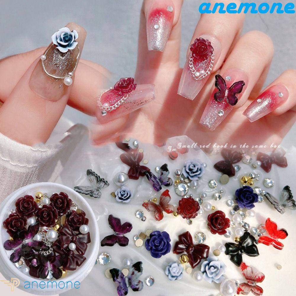 Phụ Kiện Trang Trí Móng Tay Hình Nơ Bướm 3D Phong Cách Cổ Điển DIY|Hộp Tròn Đựng Dụng Cụ Làm Móng Chuyên Nghiệp