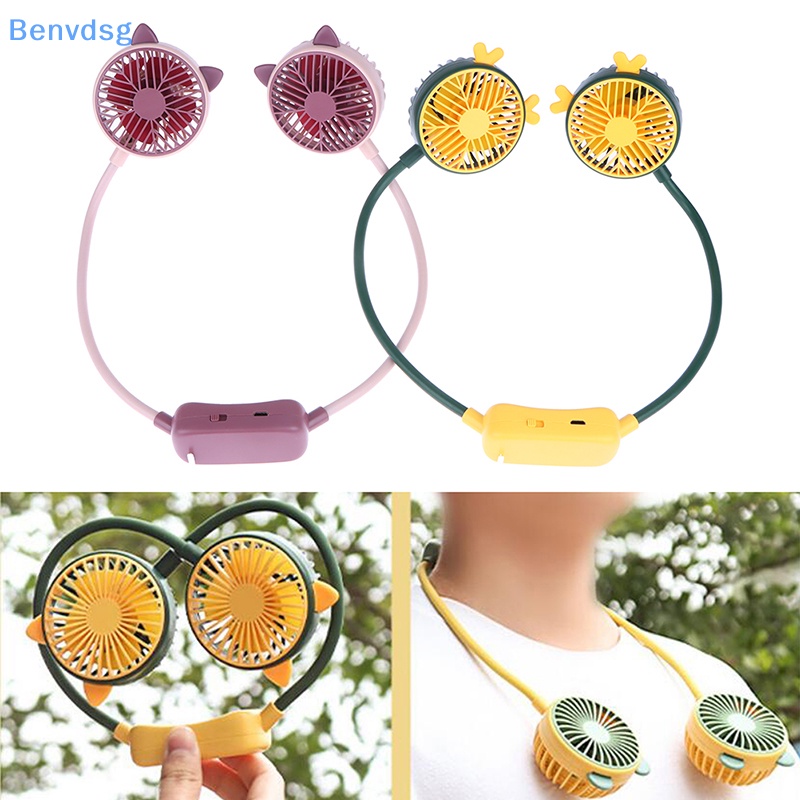 Quạt Đôi Mini Đeo Cổ Rảnh Tay Có Thể Sạc Lại Bằng Cổng USB