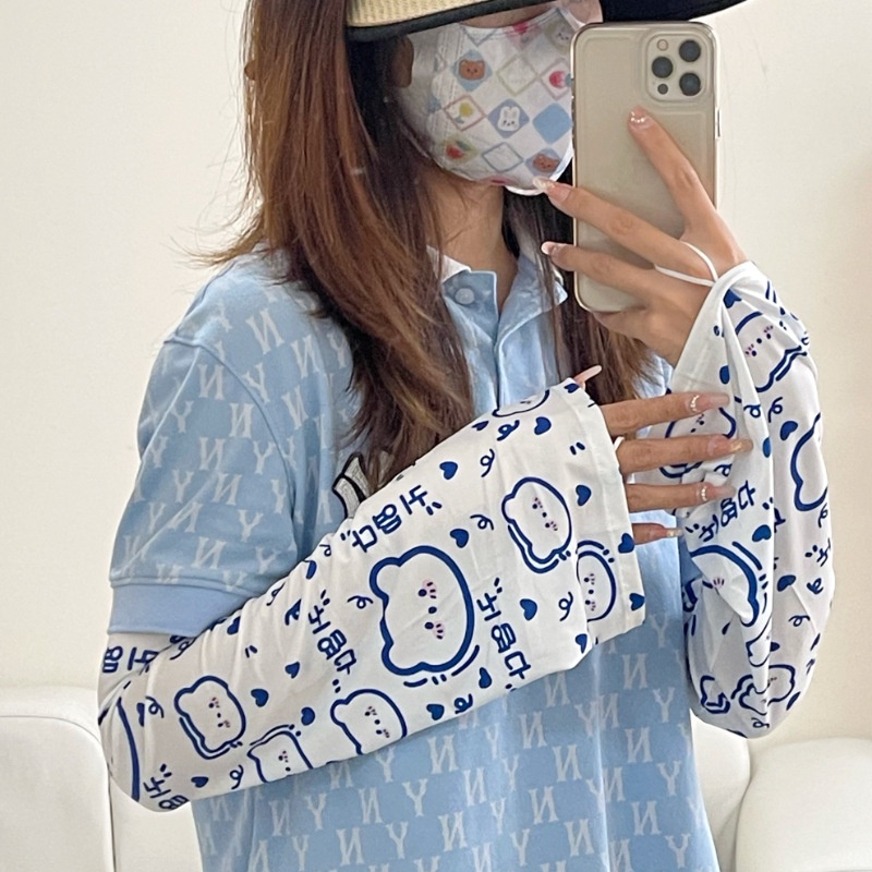 Găng Tay Chống Nắng Vải Lụa Lạnh In Hoạt Hình Dễ Thương Thời Trang Mùa Hè Cho Nữ