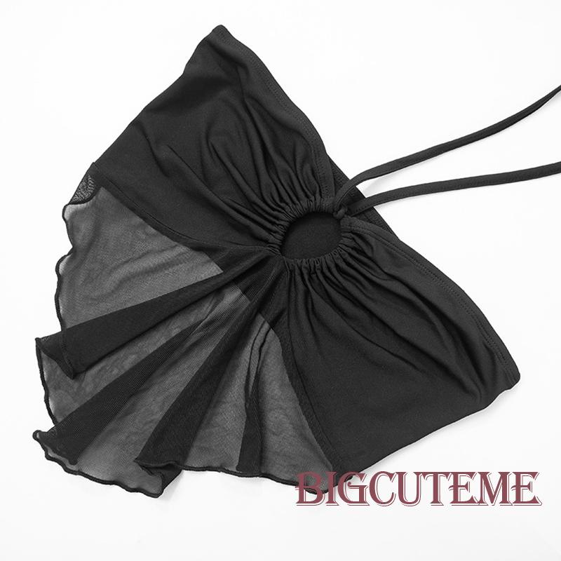 [] - Áo Croptop Hai Dây Hở Lưng Khoét Lỗ Kiểu Gợi Cảm Mùa Hè Màu Đen Cho Nữ