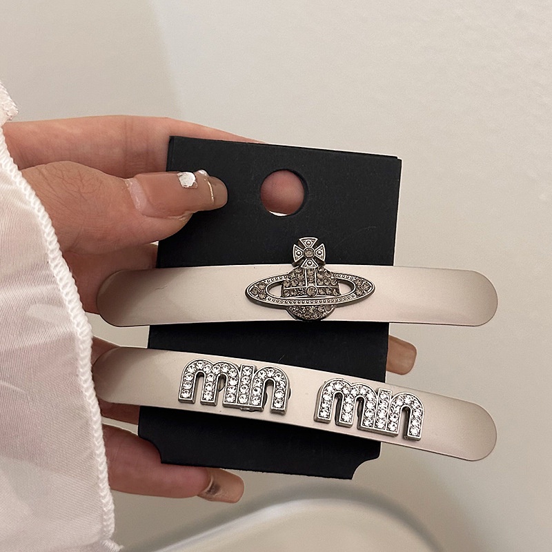 Kẹp Tóc Mỏ Vịt Cong Đính Đá Kim Cương Giả Bằng Kim Loại Đơn Giản Cá Tính