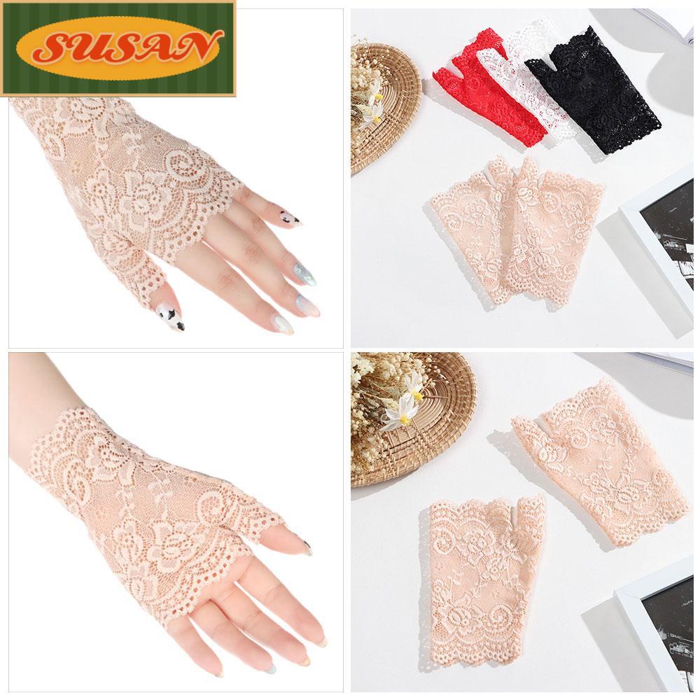 Găng Tay Lái Xe Nửa Ngón Phối Ren Thời Trang