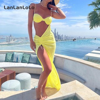 LanLanLo Nữ Màu Trơn Gợi Cảm Rỗng Mùa Hè Đi Biển Ngày Lễ Thường Ngày Dây Đầm