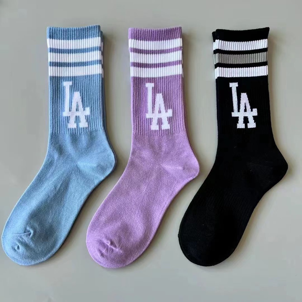 Vớ Thể Thao Cotton Hàn Quốc NY LA Harajuku Kẻ Sọc Màu Trơn Cho Nữ