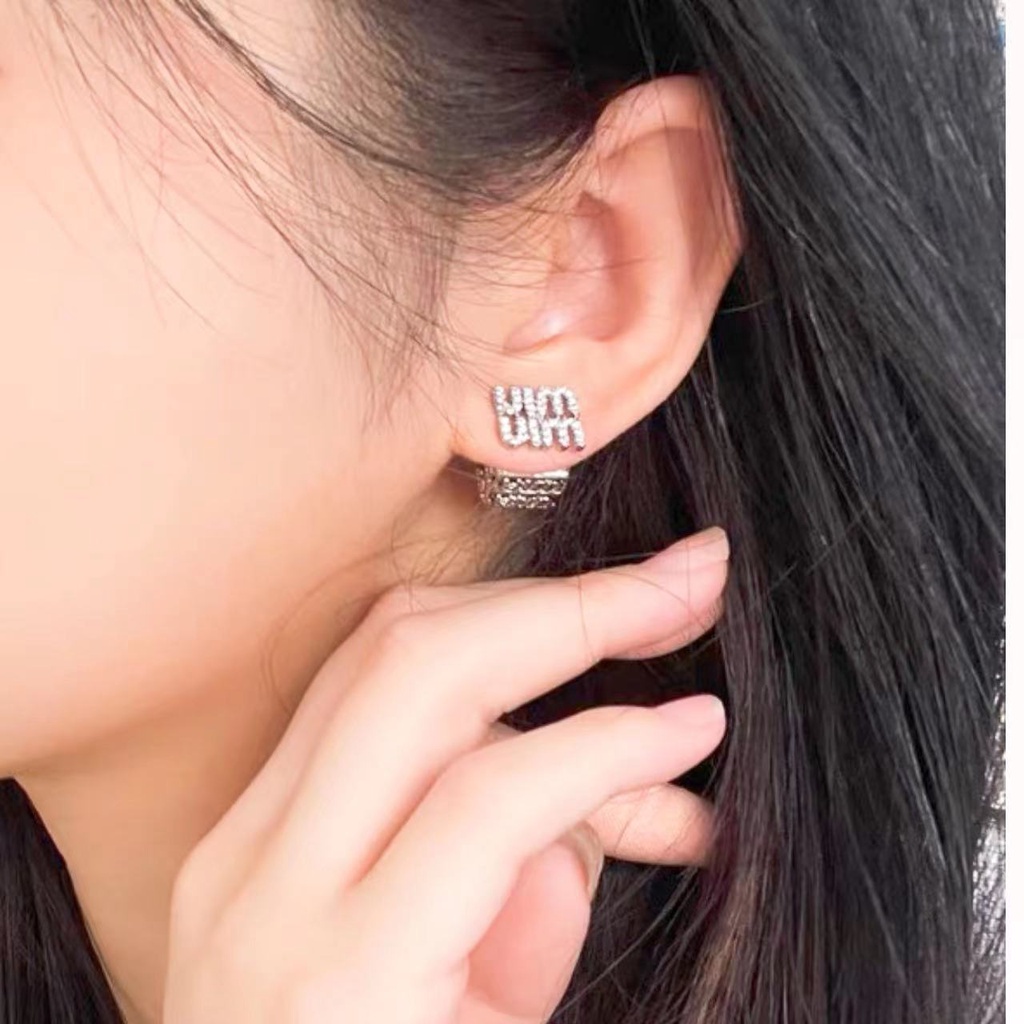 Bông Tai Hình Vuông Ba Chiều Họa Tiết Chữ Độc Đáo Thời Trang