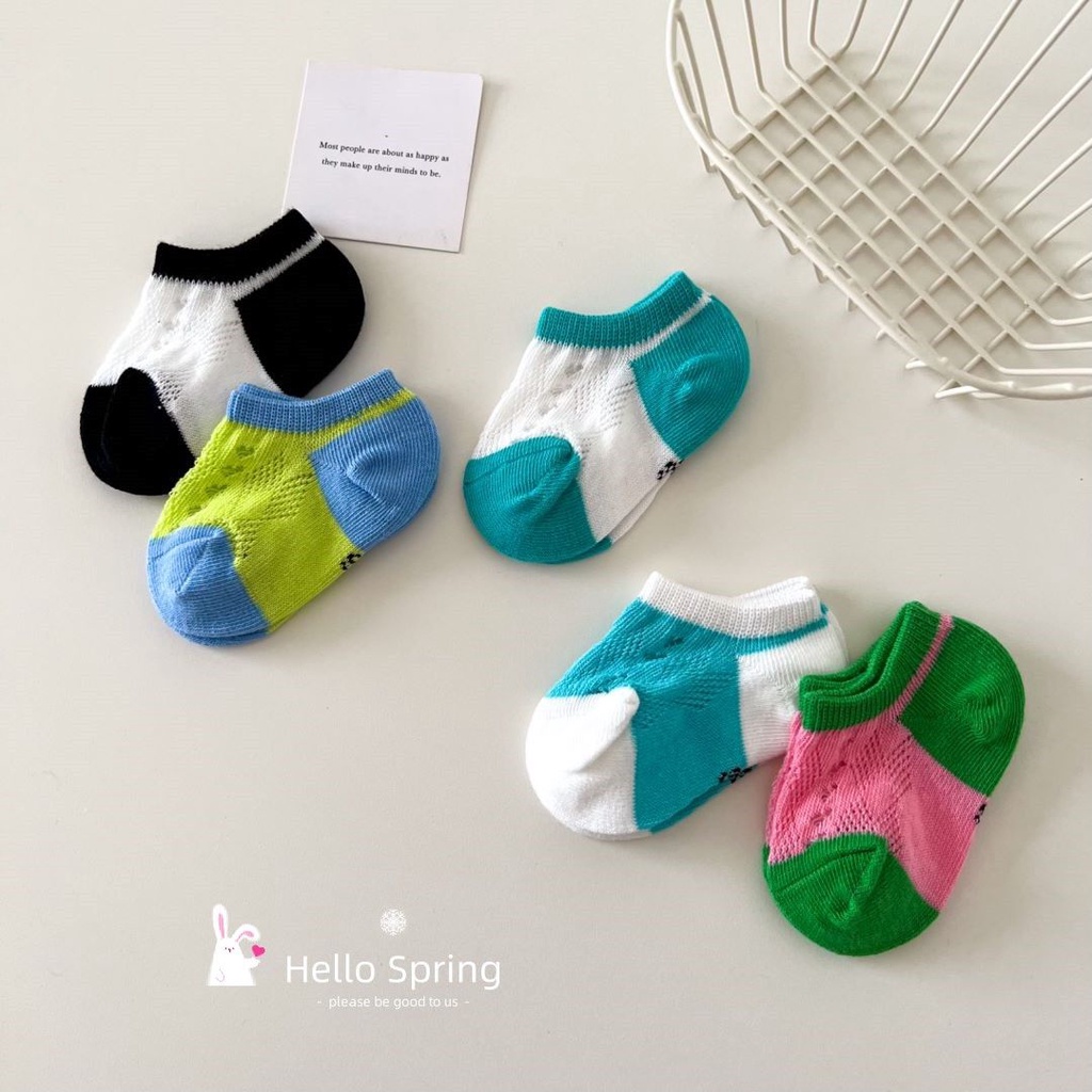 Vớ Cotton Mỏng Phối Lưới Thoáng Khí Màu Sắc Thời Trang Xuân Hè Dành Cho Bé Trai Và Bé Gái