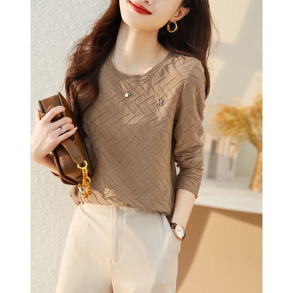 Hàng Mới Về Mới Áo Thun Tay Dài Phong Cách Phương Tây Dễ Phối Đồ