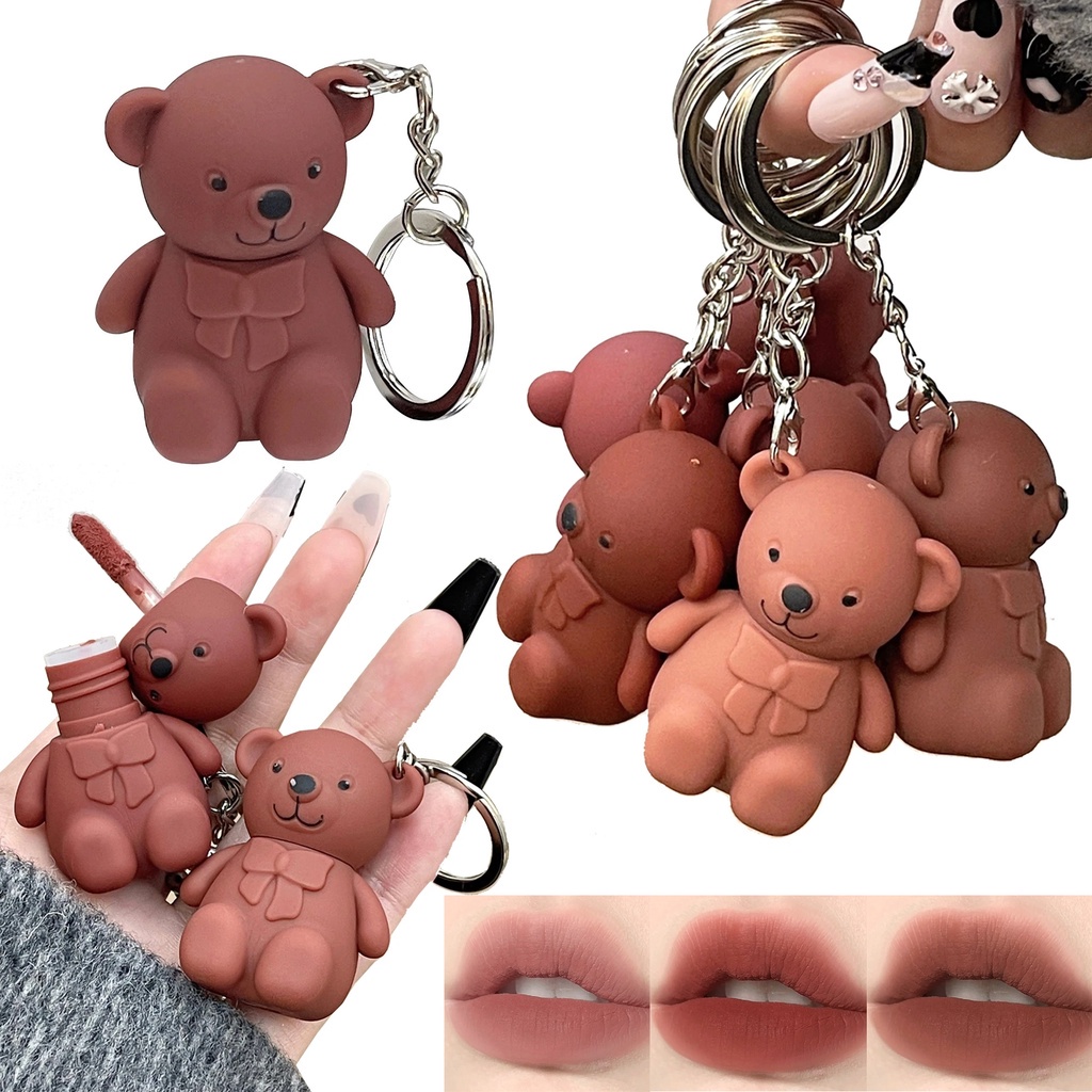 Son Môi Chống Dính Cốc Chống Thấm Nước Lâu Trôi Thiết Kế Móc Khóa Gấu Dễ Thương