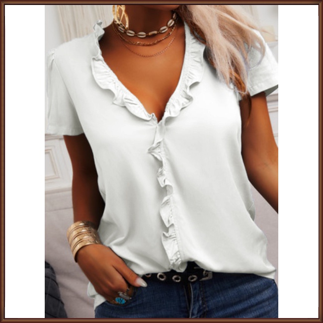 Áo Kiểu Tay Ngắn Cổ Chữ V Màu Trơn Đơn Giản Thời Trang Dành Cho Nữ