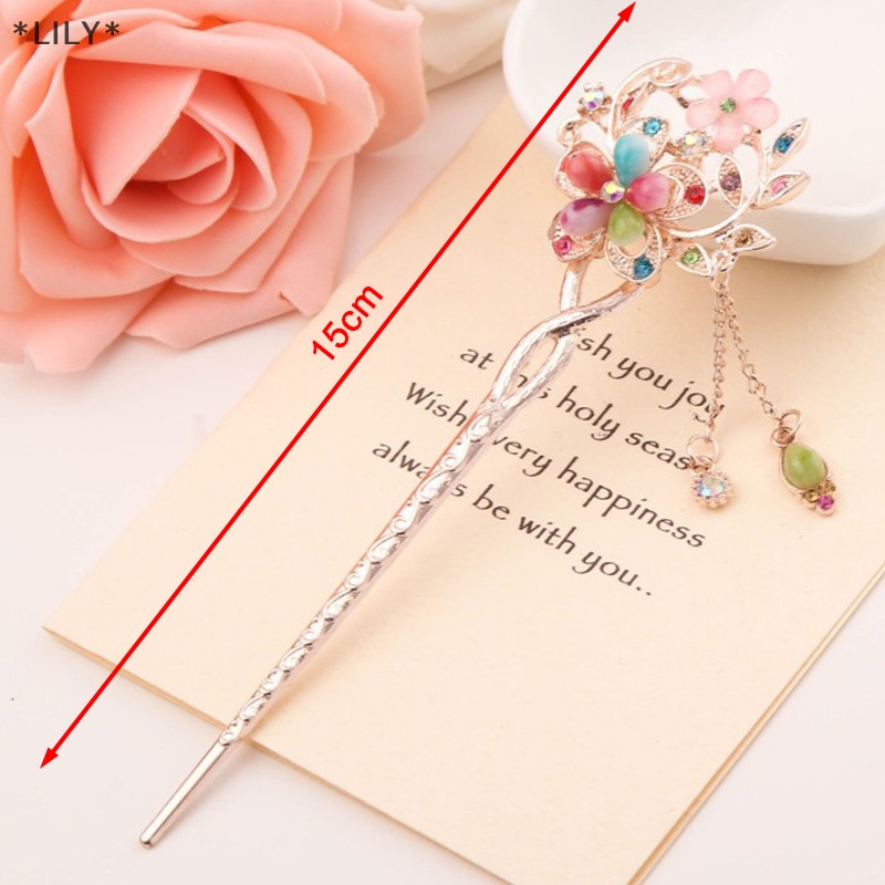 Lily tóc dính kim loại Rhinestone đũa phụ nữ tua Ngọc Trai Hoa kẹp tóc uuu