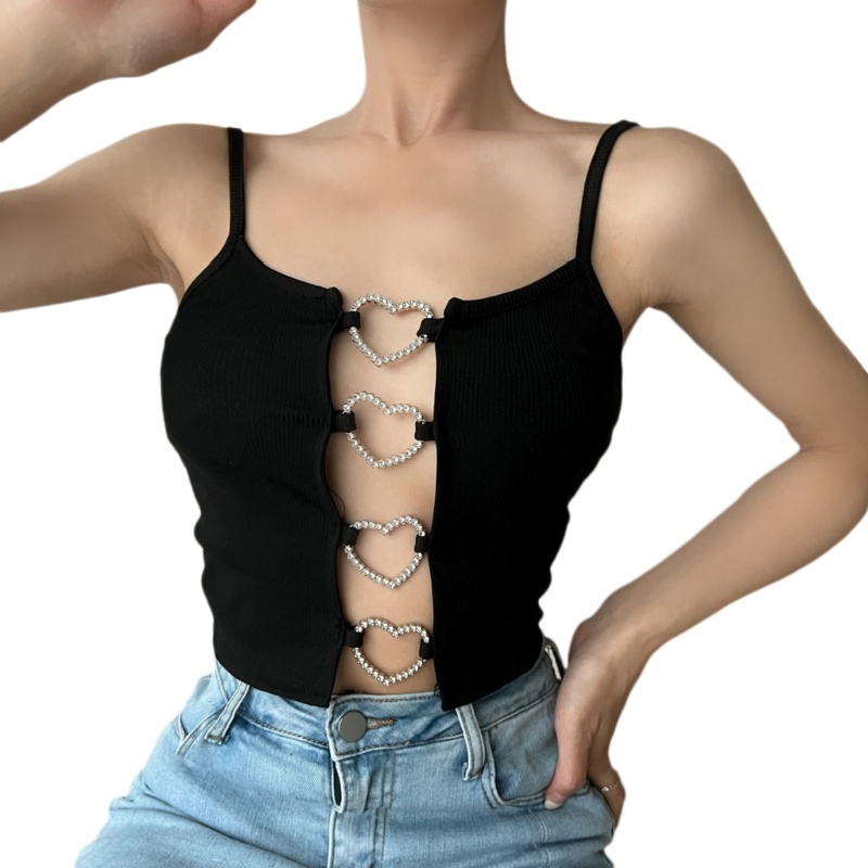 Áo Sát Nách Cổ Tròn Khoét Lỗ Phối Vòng Kim Loại Thời Trang Đường Phố Cá Tính