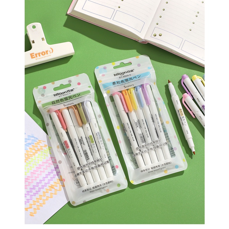 Set 5 Bút Đánh Dấu Hai Đầu Đa Sắc Sáng Tạo Cho Học Sinh DIY