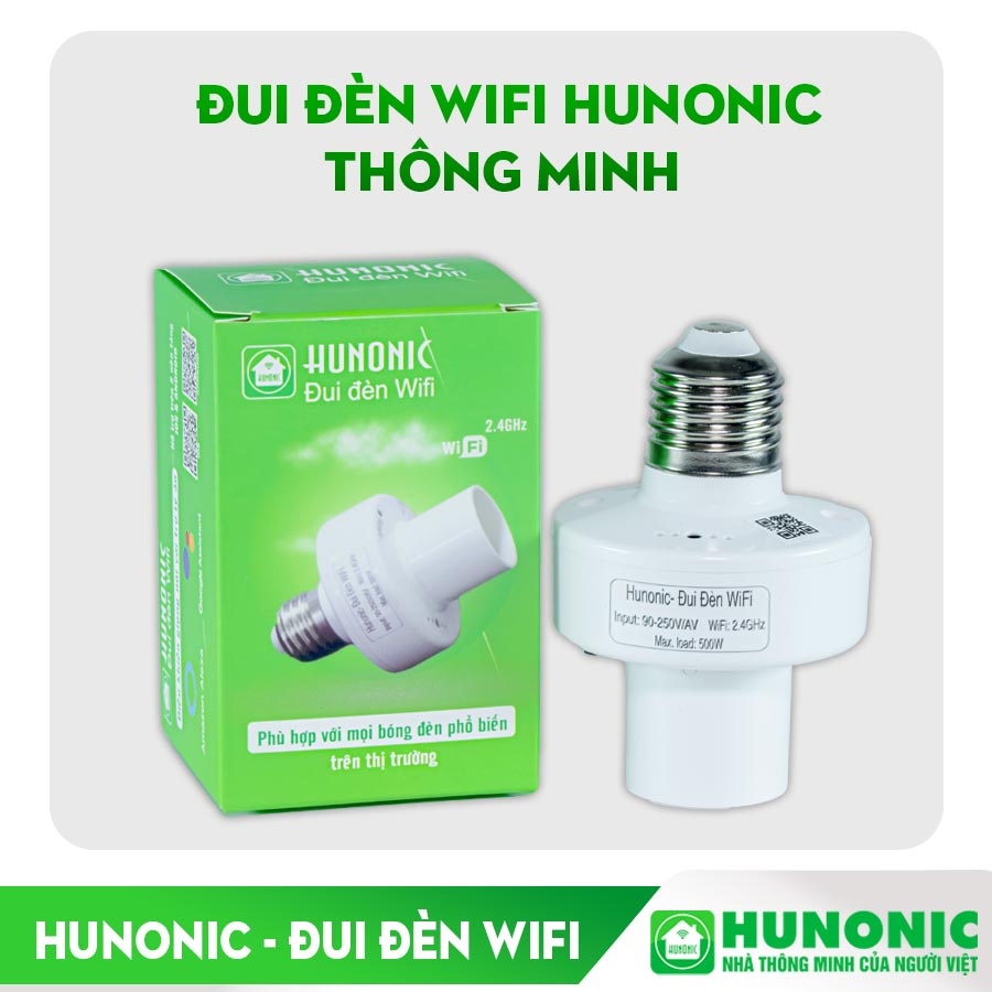 [Tặng Bút Điện]  Đui đèn wifi thông minh Hunonic - Điều khiển từ xa qua wifi - Bật tắt, điều khiển đèn từ xa qua điện th