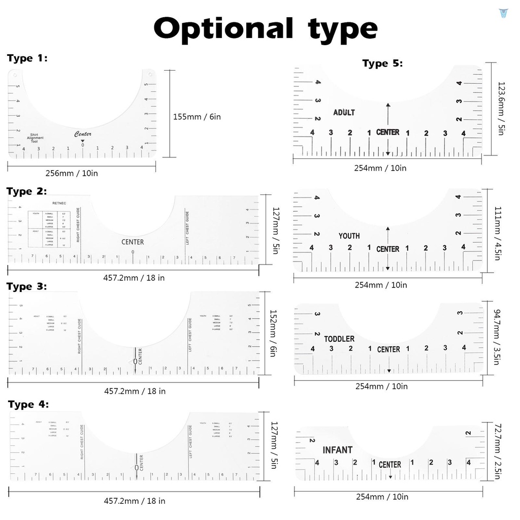 Thước Đo Cổ Áo Thun Bằng Acrylic Trong Suốt Tiện Dụng