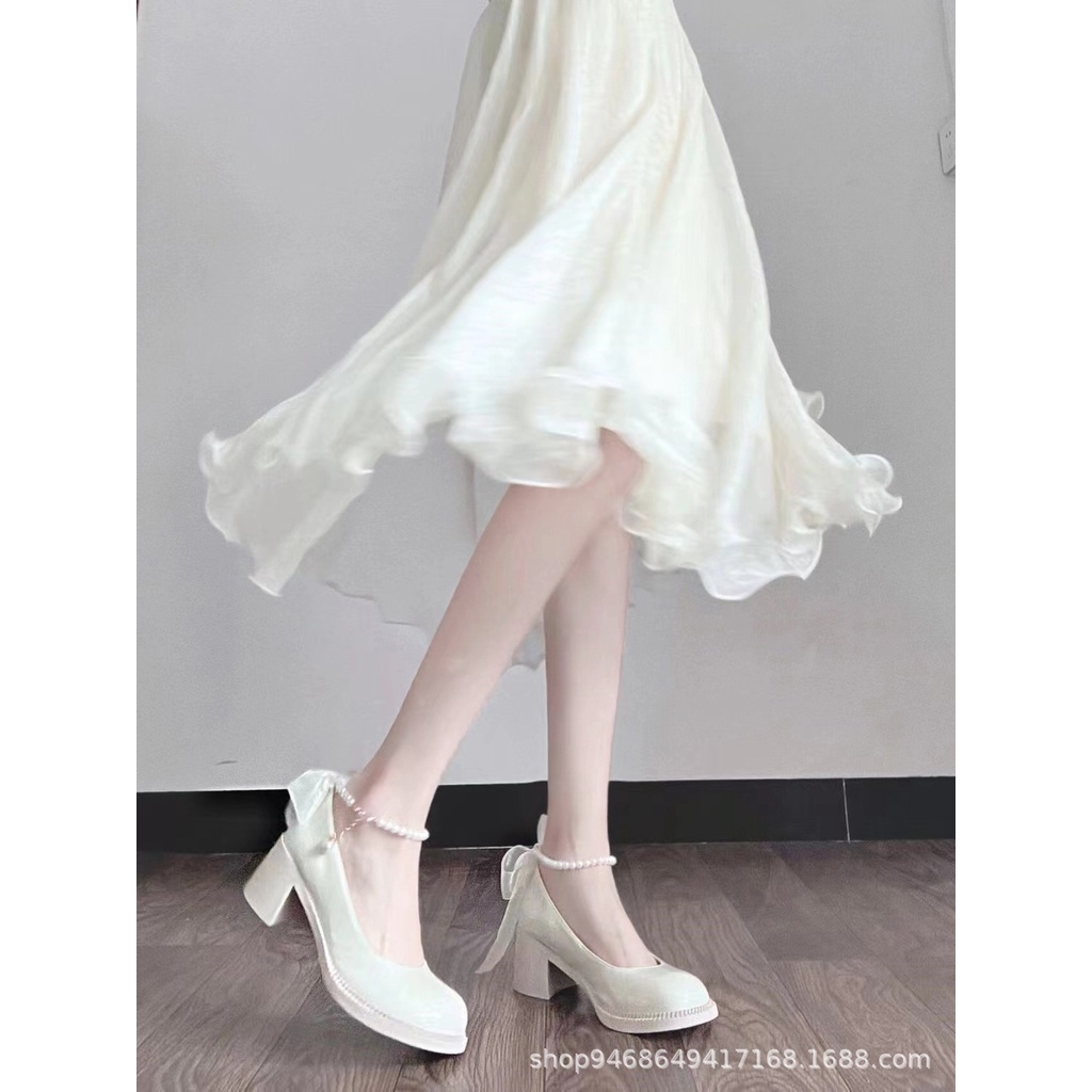 LORRTTA giày cao gót nữ giày nữ lolita giày Giày búp bê gót đại đính tinh thể 2023NEW 21Z23051606