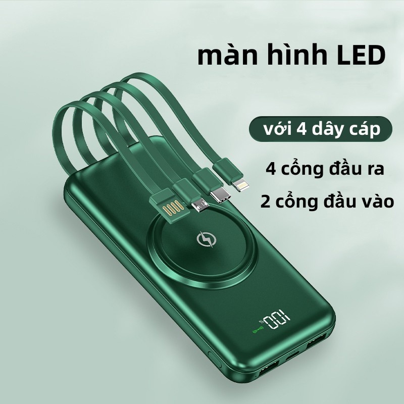 50000MAh Sạc Không Dây Powerbank Cáp Chính Hãng Wireless 4 Cáp Di Động Màn Hình LED Powerbank Chính Hãng 100%