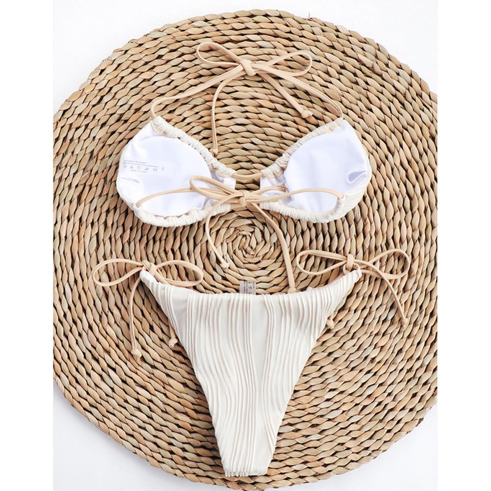 Bộ Đồ Bơi Bikini Hai Mảnh Màu Trơn Có Đệm Ngực Hở Lưng Thời Trang Gợi Cảm Cho Nữ B8H2