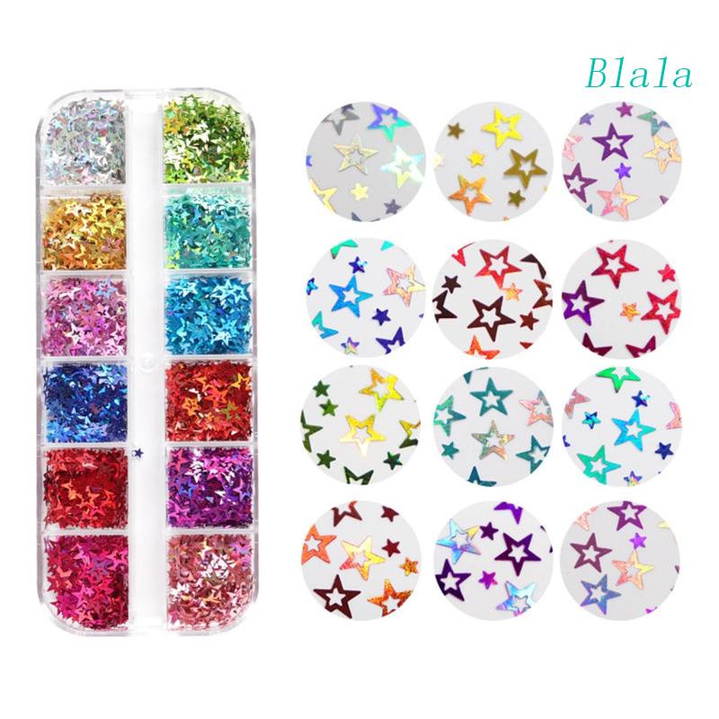 Hộp 12 Ngăn Đựng Hạt Kim Sa Hình Ngôi Sao Trang Trí Móng Tay