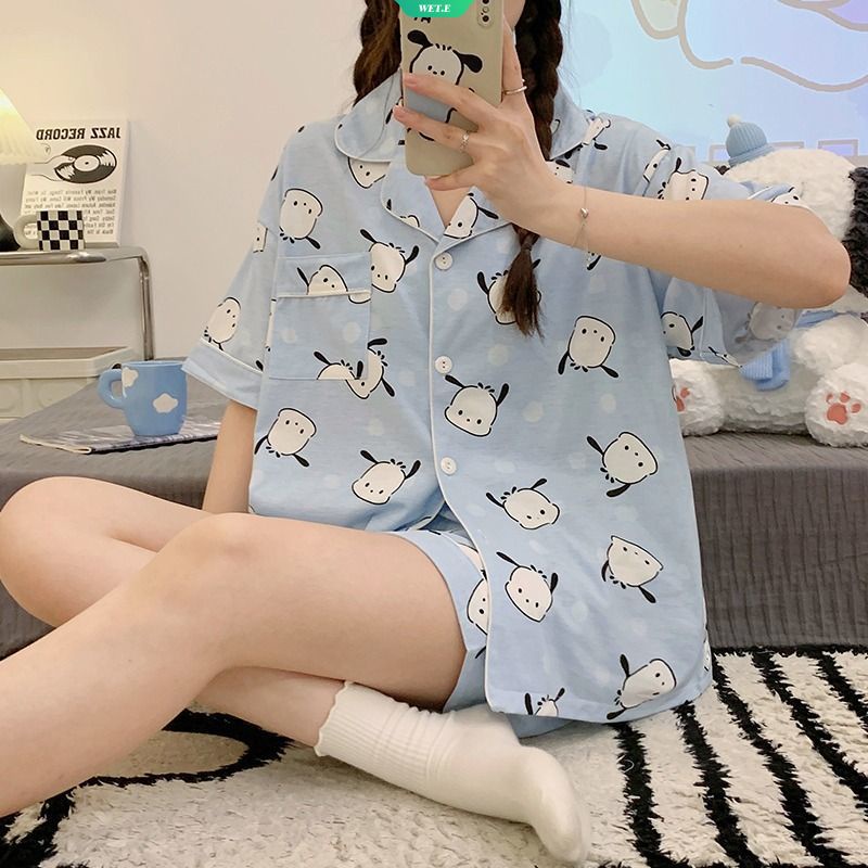 Bộ Đồ Ngủ Ngắn Tay Họa Tiết Hoạt Hình Sanrio Pachacco Thời Trang Mùa Hè 2023