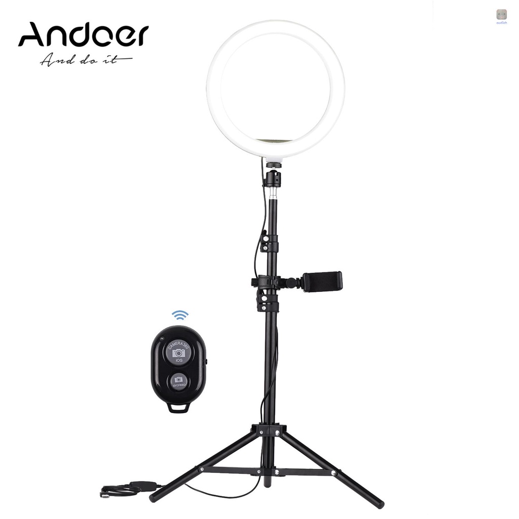 Đèn LED Andoer 10 Inch 3 Chế Độ 3200-5600K Cổng USB Kèm Giá Đỡ Điện Thoại Điều Khiển Từ Xa Tiện Dụng