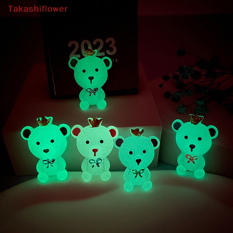 Set 2 Mô Hình Gấu Mini Đội Vương Miện Dạ Quang Trang Trí Nhà Búp Bê DIY