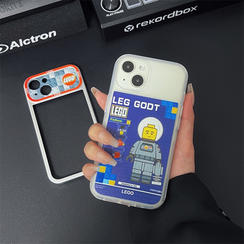 Ốp Điện Thoại TPU Mềm Trong Suốt Họa Tiết Khối Lego 2 Trong 1 Bảo Vệ Ống Kính Máy Ảnh Cho iphone 14 13 12 11 Pro Max