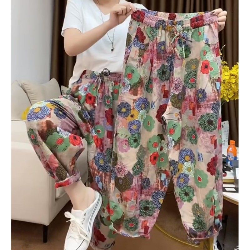 Quần Harem Dài Tới Mắt Cá Chân Vải Lanh In Họa Tiết Hoa Phong Cách Châu Âu Thời Trang Mùa Hè 2023 DF