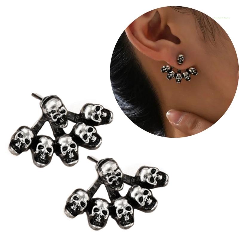 Bông Tai Hình Đầu Lâu Màu Bạc Phong Cách Halloween Thời Trang