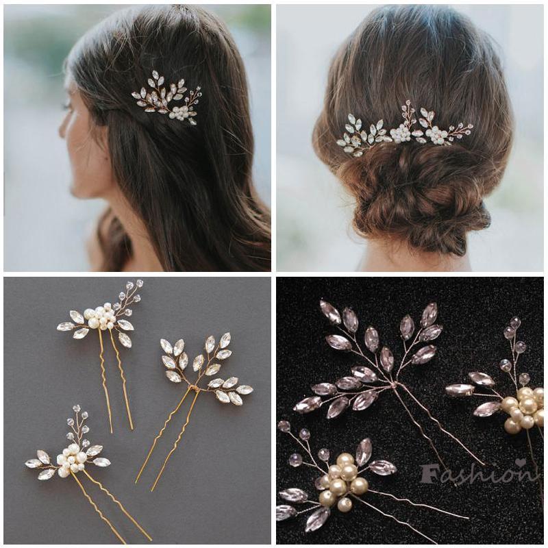 Set 3 Kẹp Tóc Hoa Lá Đính Đá Cho Cô Dâu