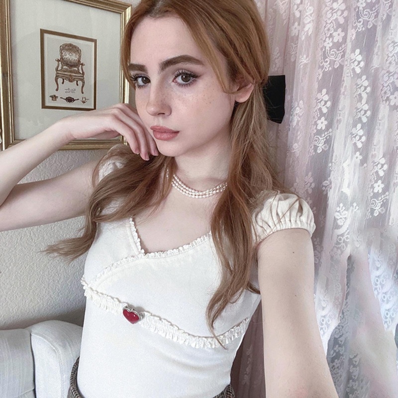 Áo Thun Croptop Tay Ngắn Cổ Thuyền Nhún Bèo Thời Trang Mùa Hè Xinh Xắn Cho Nữ