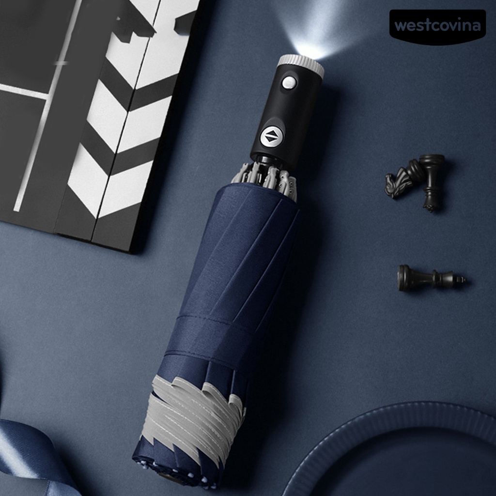 [COD]☁Dù Gấp Ba Khúc Có Đèn LED Phản Quang Tự Động