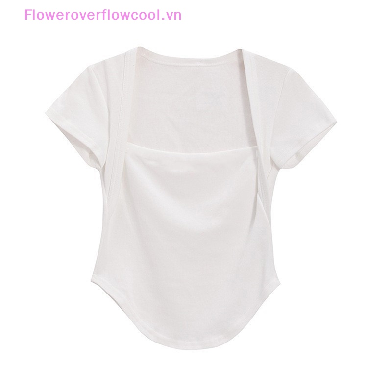 Áo Thun Tay Ngắn Cổ Vuông Màu Sắc Thời Trang Dành Cho Nữ
