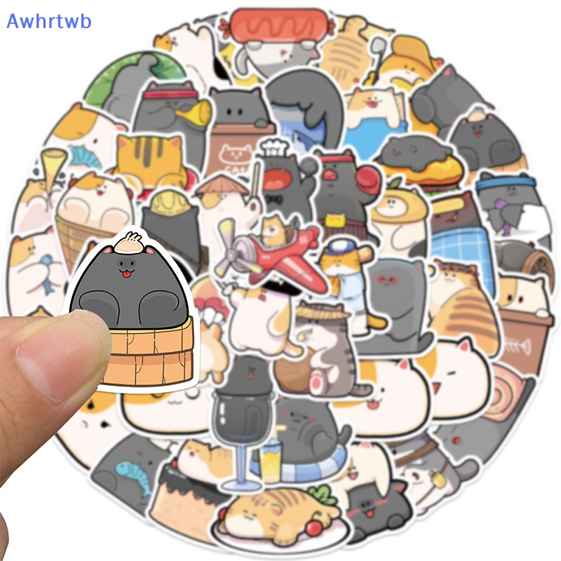 Set 50 Miếng Dán Họa Tiết Mèo Hoạt Hình Graffiti Trang Trí Sổ Tay / Đàn Guitar Mới