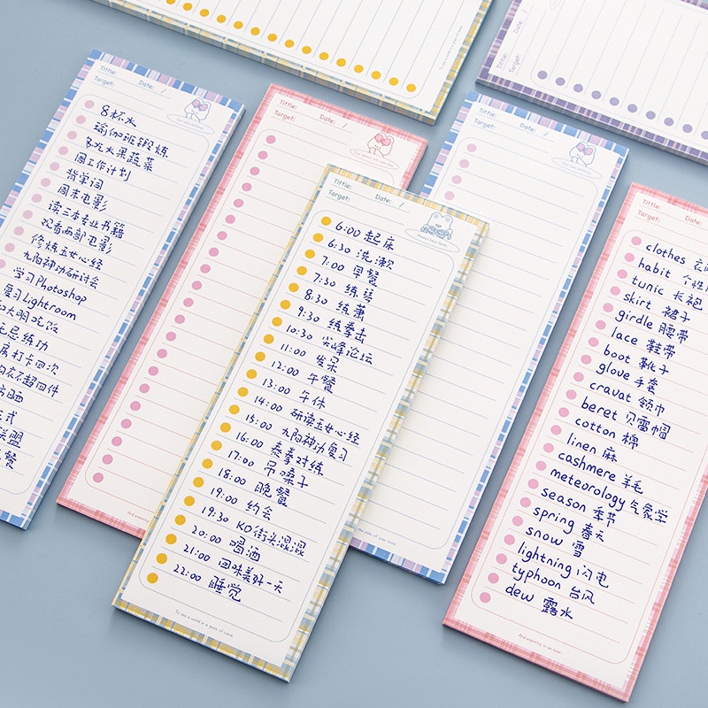 Bộ 50 Tấm / ins Giấy Notepad Ghi Chú Hình Đồng Hồ / Gấu / Thỏ Nửa Lưới Có Thể Xé Nhỏ