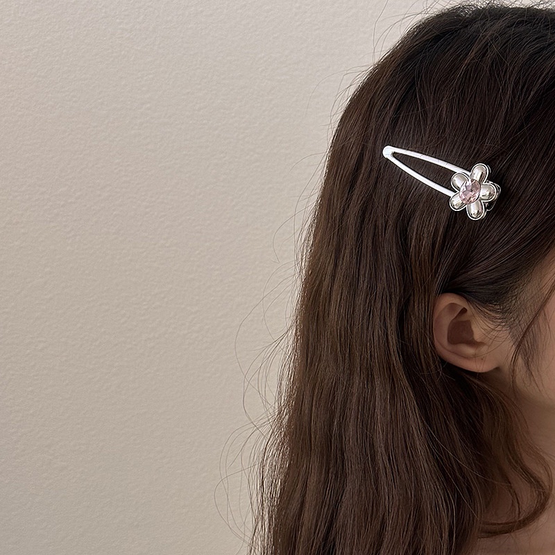 Kẹp Tóc Kim Loại Hình Hoa Đính Đá Hồng Ngọt Ngào Cho Nữ