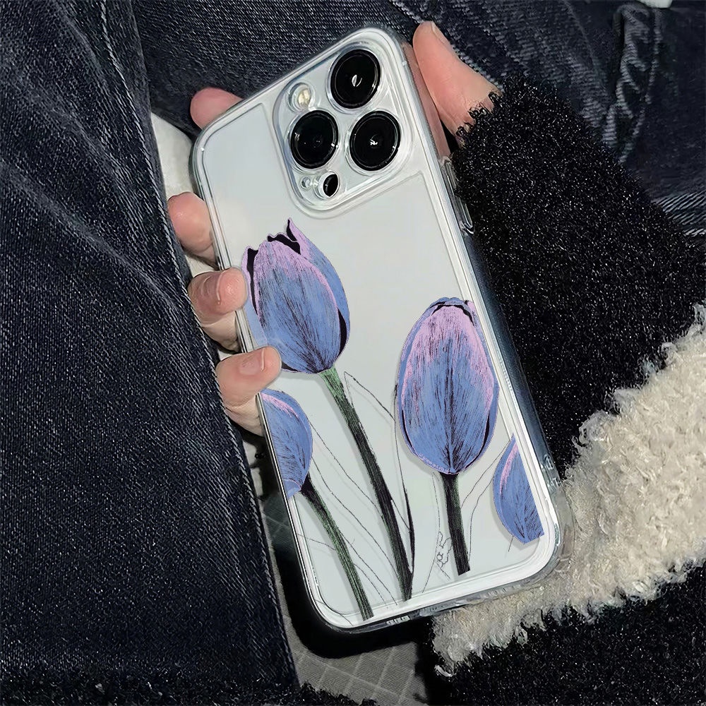 ✅Ốp Điện Thoại Mềm Chống Sốc Họa Tiết Hoa Tulip Cho Apple Iphone 11 Plus 6 78 max 14pro 13Iphone 12 QOOQ
