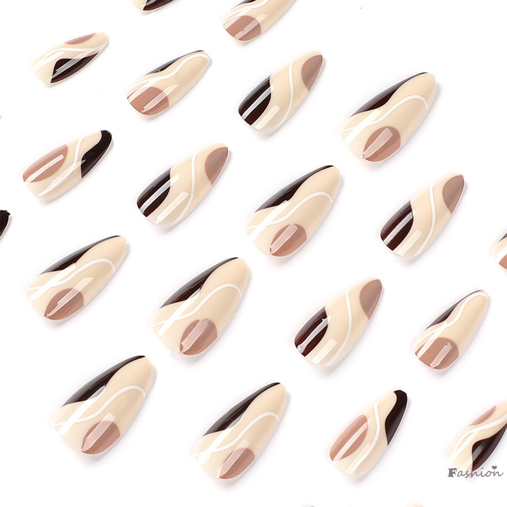 Móng Tay Giả Màu Nâu &amp; Trắng Bằng Chất Liệu ABS Giả Nhẹ Nhàng Để Trang Trí Móng Tay Và Da
