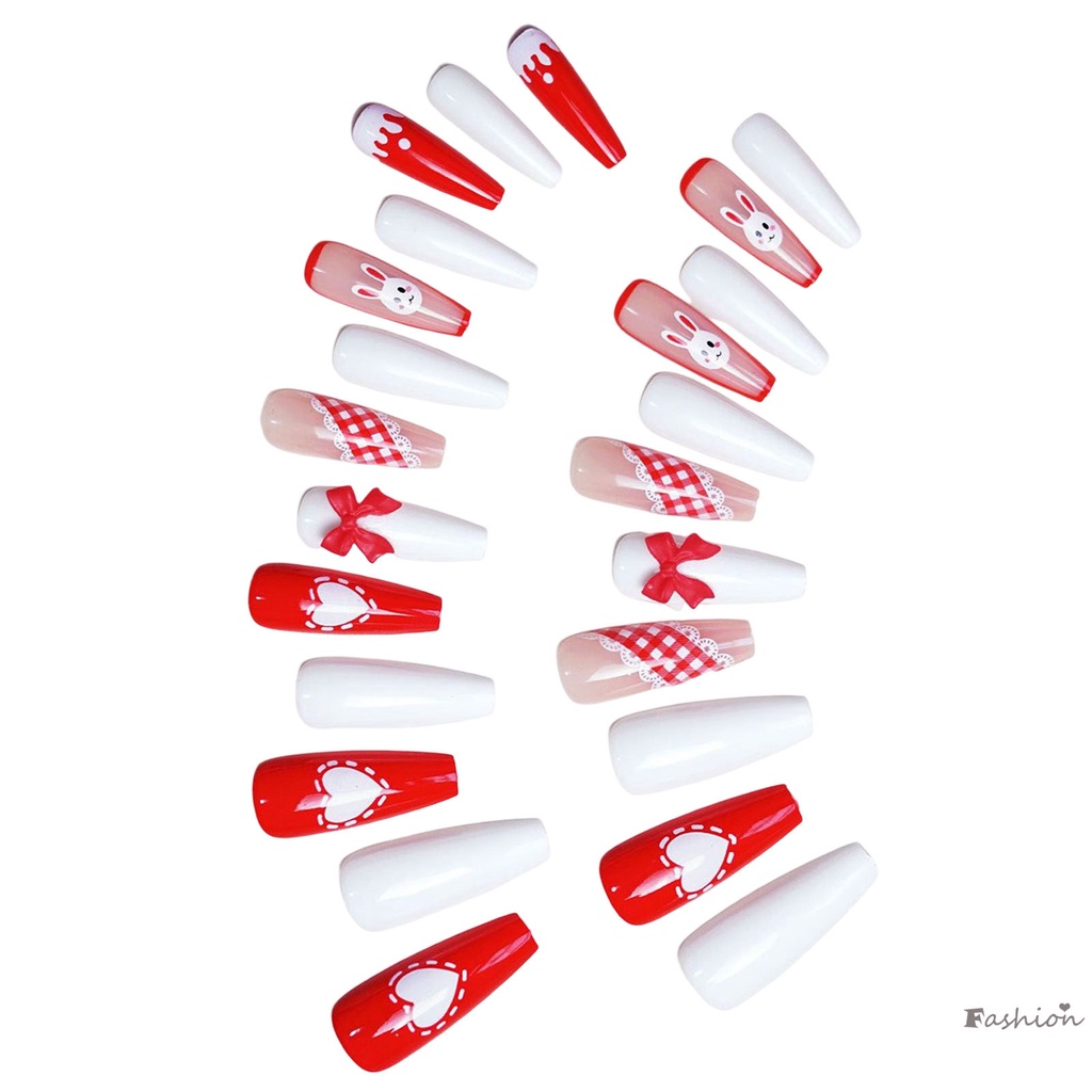Móng Tay Giả Hình Thỏ Thắt Nơ Đỏ Dễ Thương