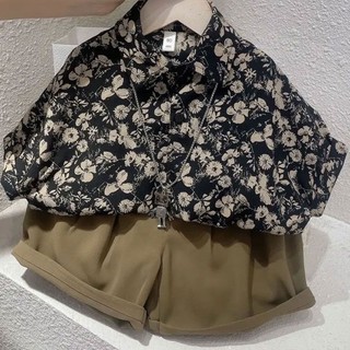 Bộ Áo Sơ Mi Ngắn Tay + Quần Short In Hoa Thời Trang Mùa Hè 2023 Cho Bé Trai