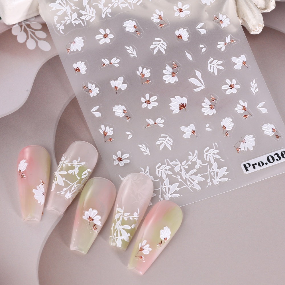 Miếng Dán Trang Trí Móng Tay Họa Tiết Hoa Trắng 5D Xinh Xắn