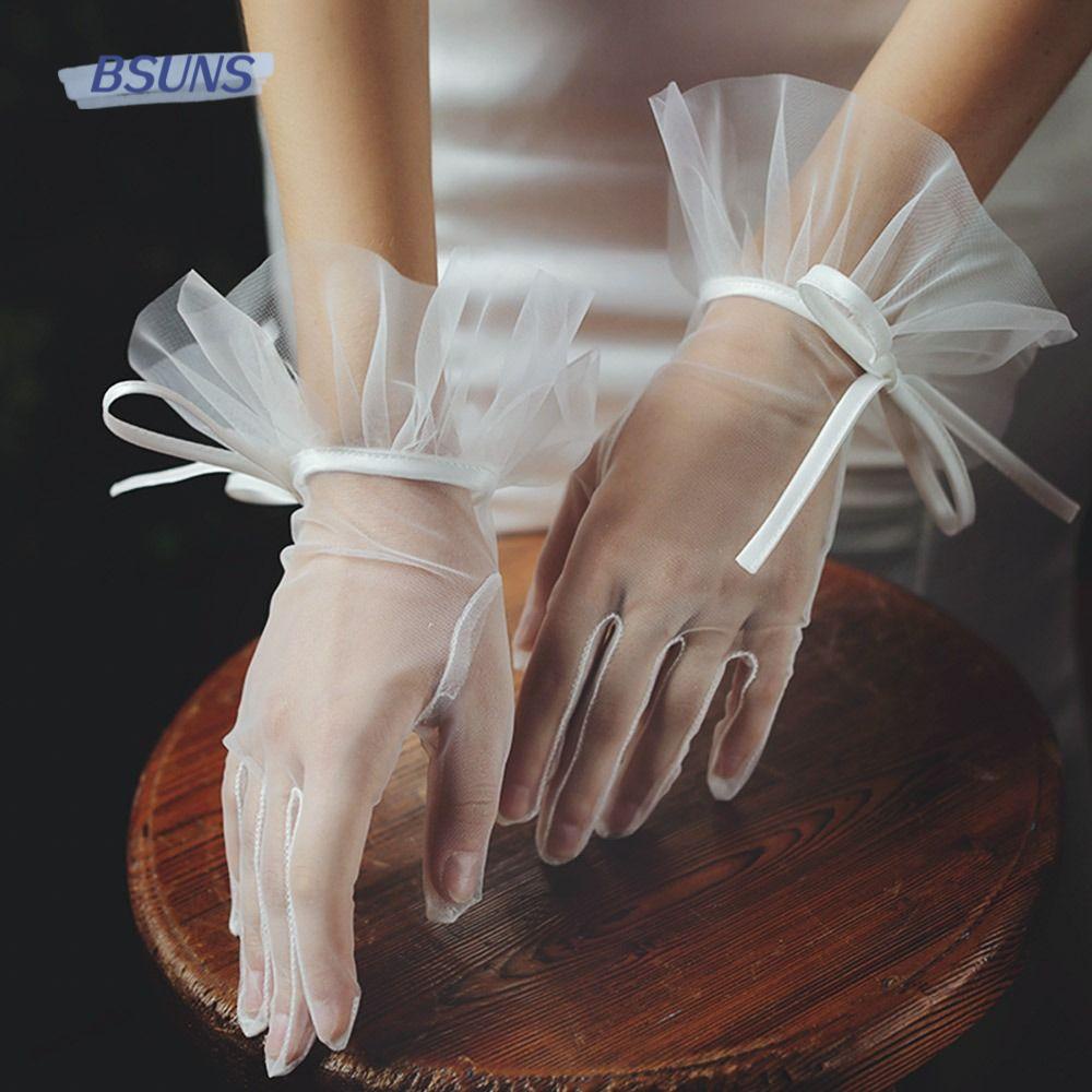 Găng Tay Cô Dâu Vải Tuyn Đính Nơ Sang Trọng