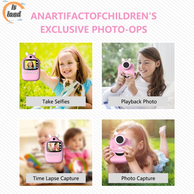 Máy Ảnh Tức Thì P1 Mp3 2.4-inch HD In Họa Tiết Dành Cho Bé Gái