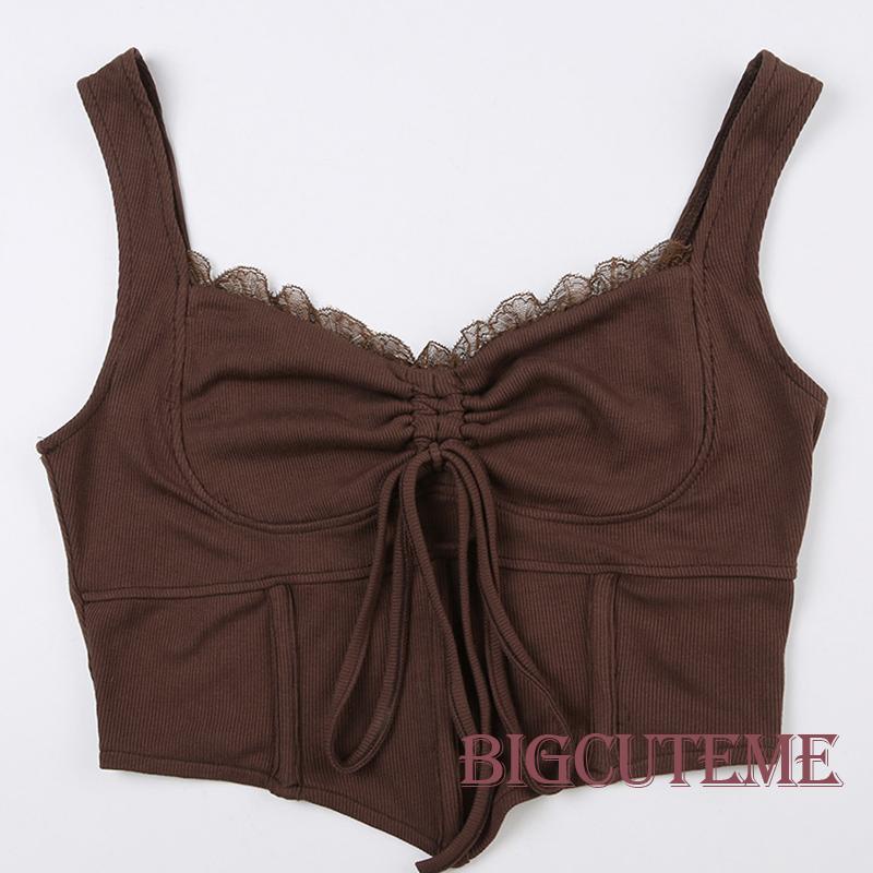 Áo Tank Top Hai Dây Cổ Chữ V Màu Trơn Phối Dây Rút Thời Trang Cho Nữ