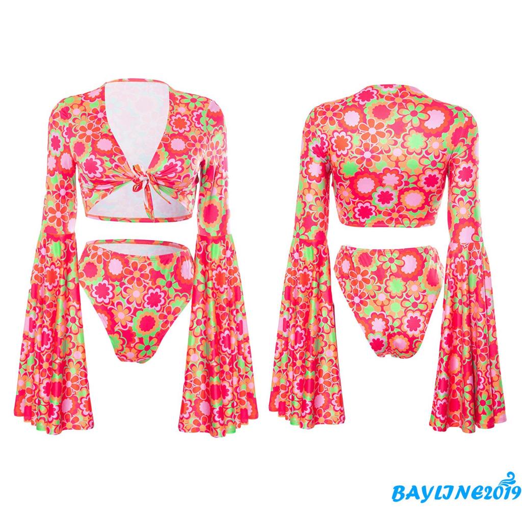 Set Đồ Đi Biển 2 Mảnh Áo Croptop Thắt Nút Tay Loe + Quần Lưng Cao Ôm Dáng Thời Trang Mùa Hè Cho Nữ